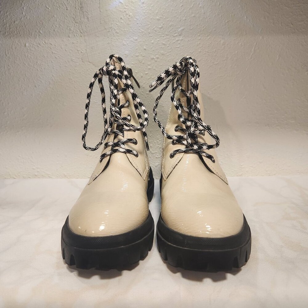 Franco Sarto‎ Size 8.5M Robbie Combat Boots Putty Color Lace Up and Zip Closure
